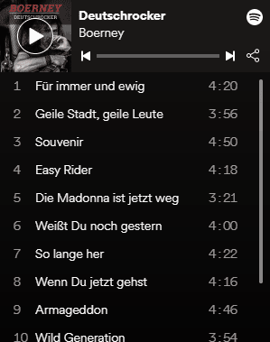 Vorschaubild Spotify Player für das Deutschrocker Album